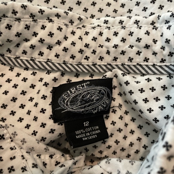 First Wave Big Boys White and Black Button Down Shirt size 12 - Picture 7 of 7